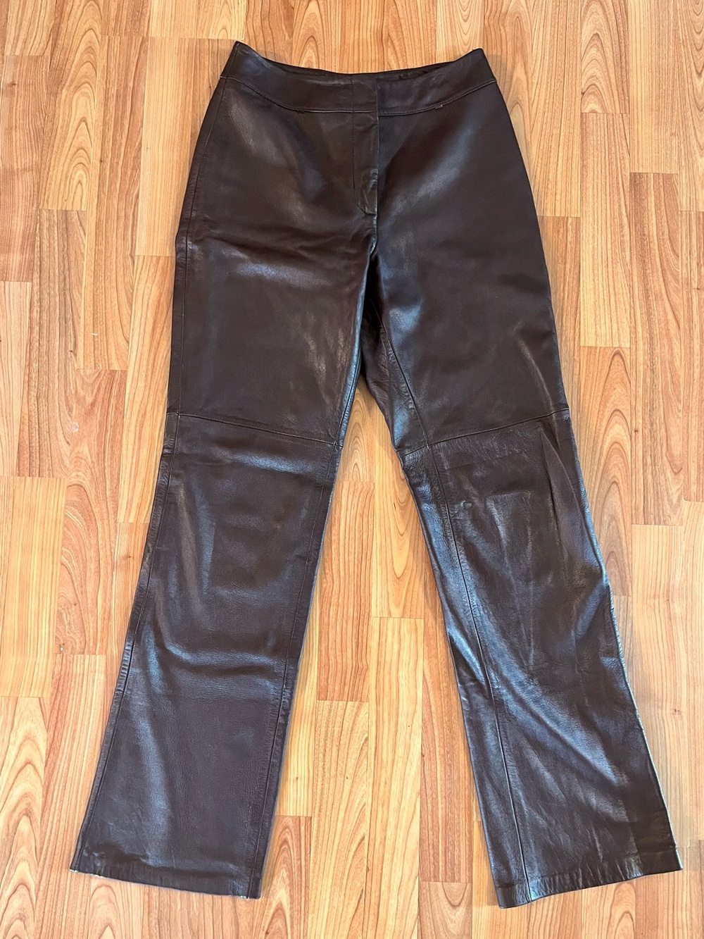 Women’s  Leather Wide-Leg Jeans – chocolate brown